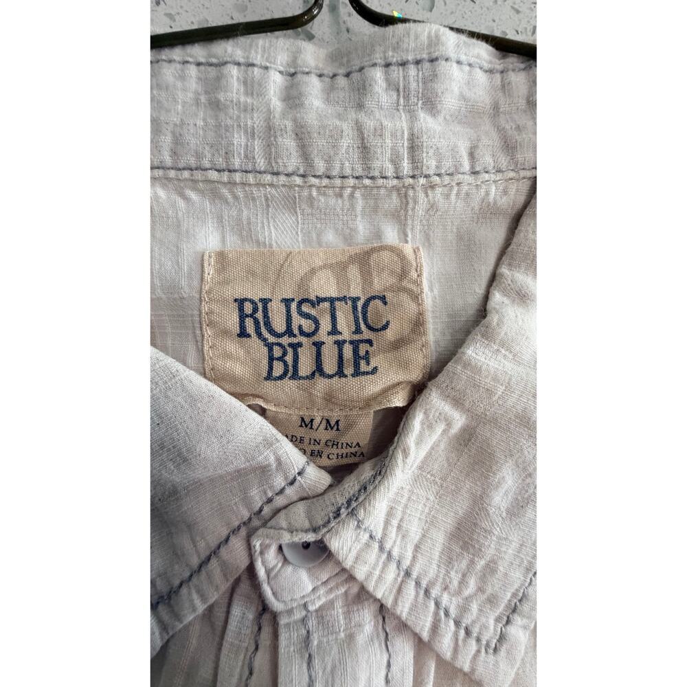 Rustic Blue Mens Medium White & Gray Buttonup Shortsleeve Shirt - Picture 4 of 5
